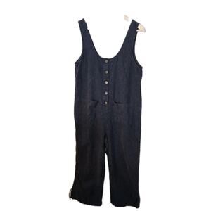 Marine Layer umpsuit Womens Large Blue Ankle Lenmgth Pockets Casual Hemp Tencel